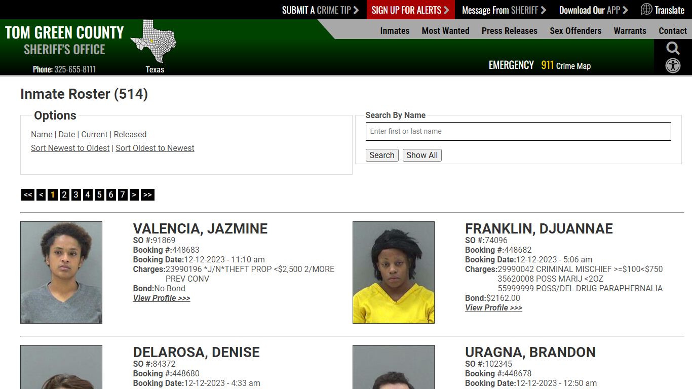 Inmate Roster (507) - Tom Green County TX Sheriff's Office