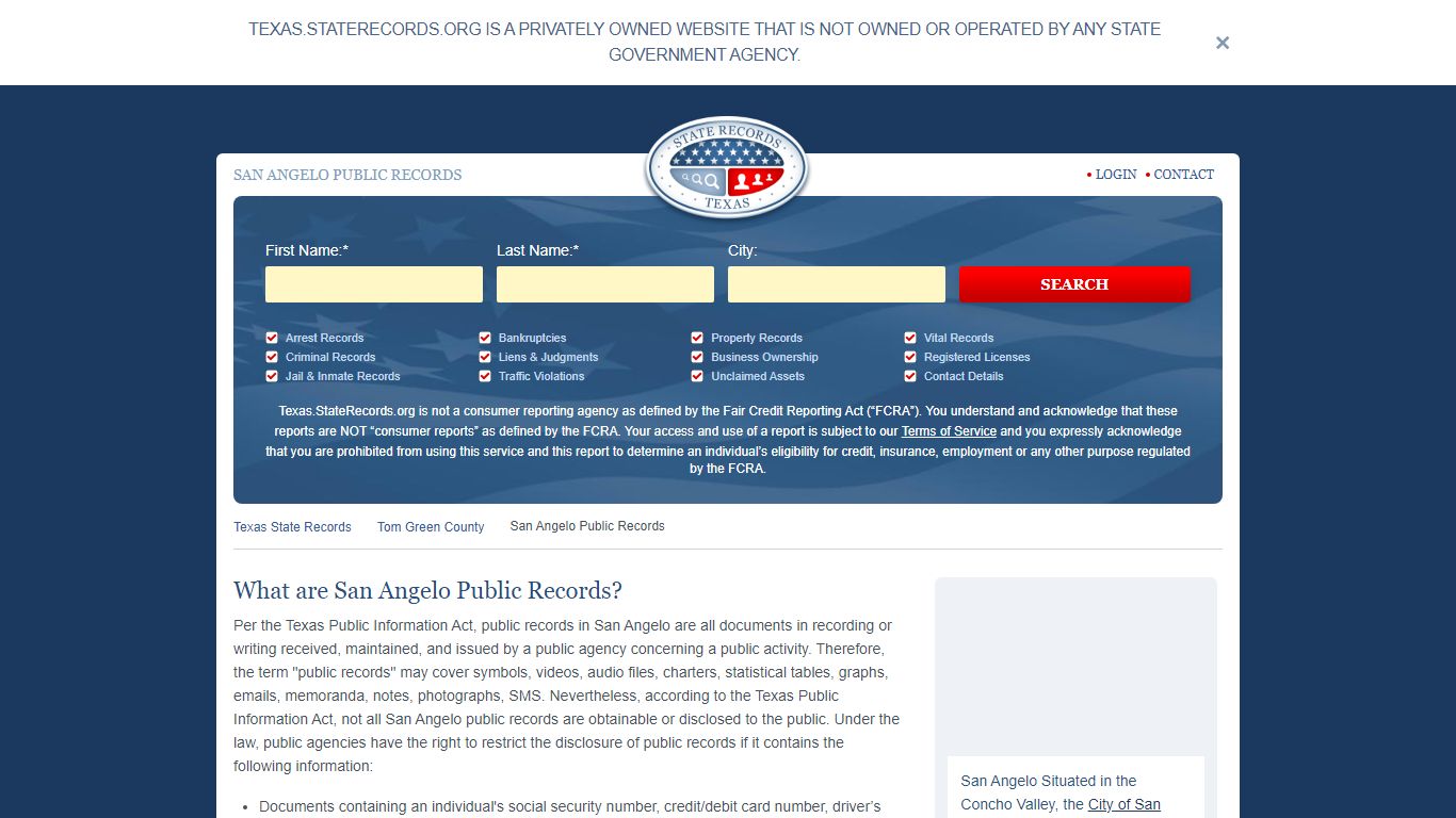 San Angelo Arrest and Public Records | Texas.StateRecords.org